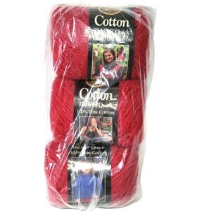 Lion Brand Yarn Lot Of 3 NWT Poppy Red 100% Cotton Thick & Quick Vintage NOS